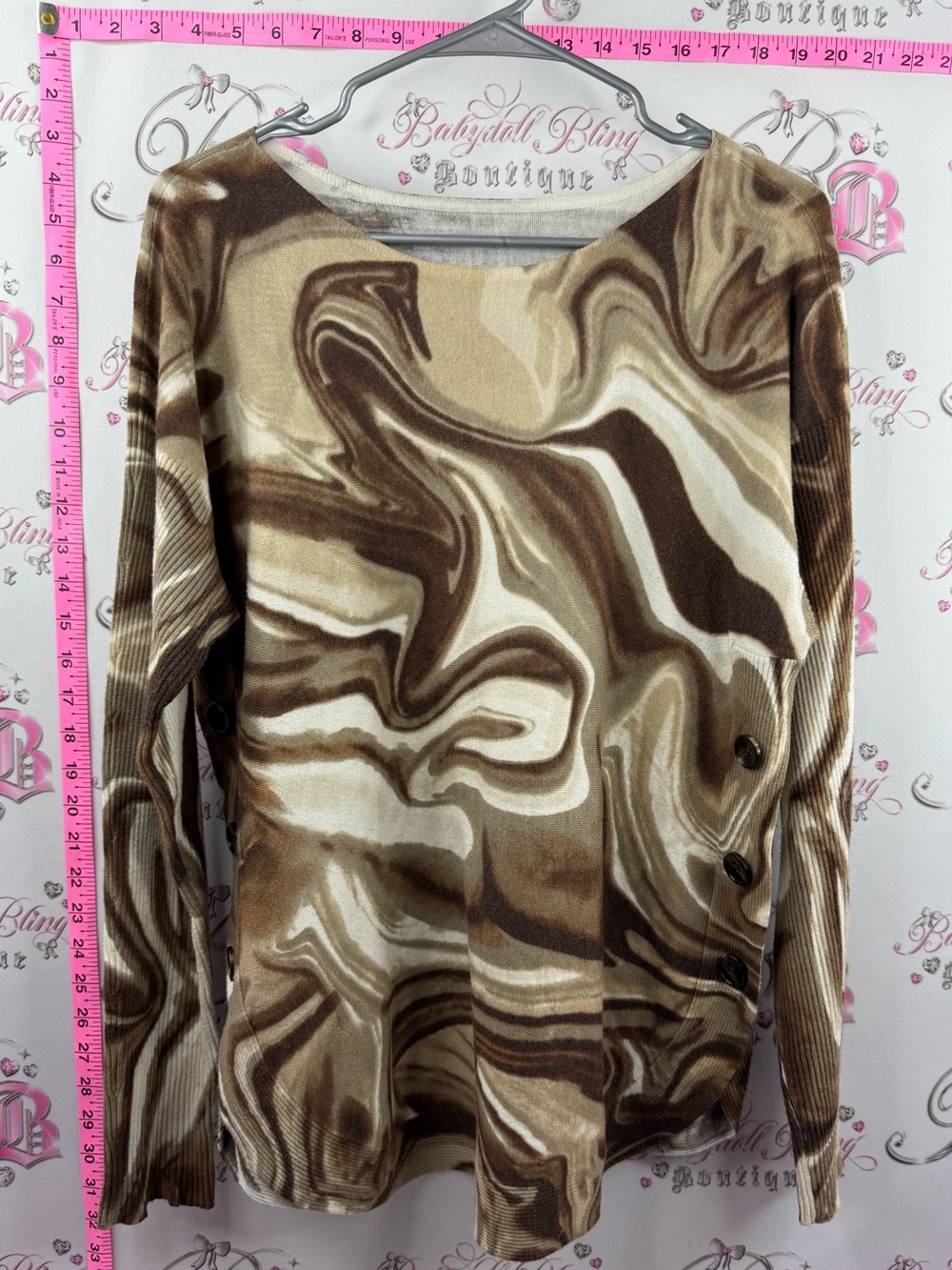 Sweater swirls Marble-Print Long Sleeve Top in Brown and Cream swirlly swirl
